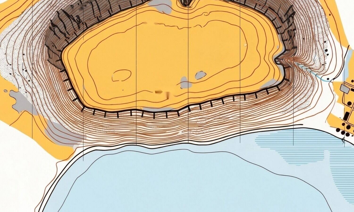 Orienteering map of the Ulukhaktok bluffs, showing the plateau, cliff ring and Queens Bay